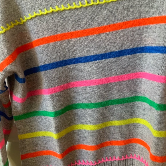 BEAUTIFUL NEW AUTUMN GRAY CASHMERE MULTI STRIPED BRETON CASHMERE SWEATER - Picture 7 of 16